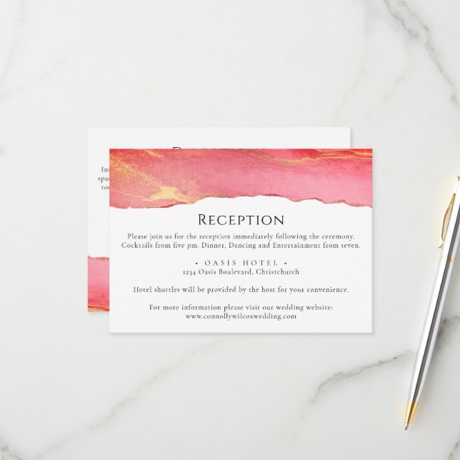 Tarjeta de información de Boda rosa brillante para (Anverso/Reverso In Situ)