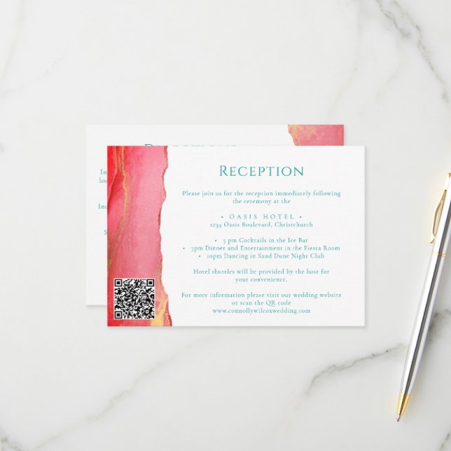 Tarjeta de información de Boda verde Naranja rosa (Anverso/Reverso In Situ)