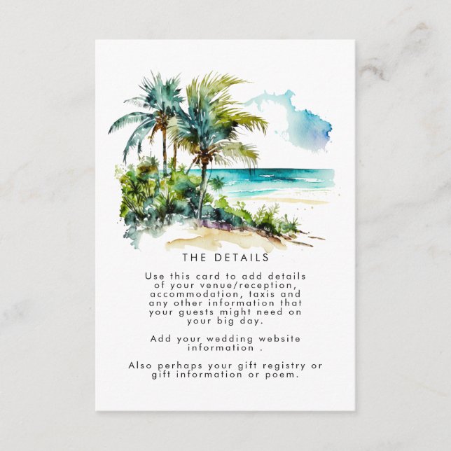 tarjeta de información de bodas de la playa de pal (Anverso)