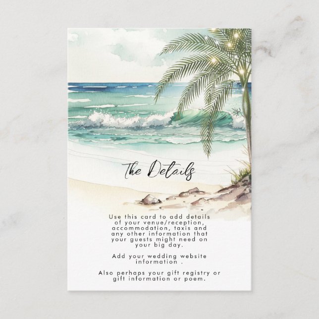 tarjeta de información de bodas de la playa de pal (Anverso)