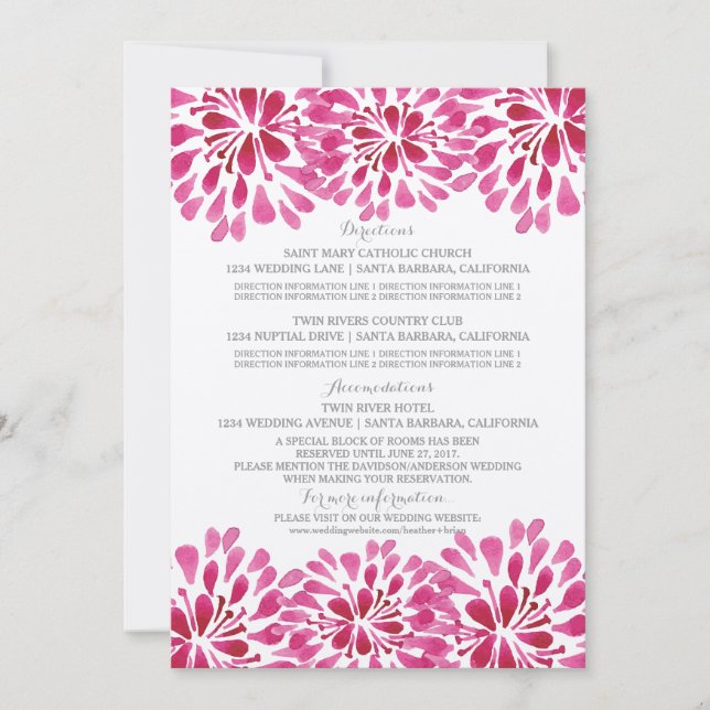 Tarjeta de información de Crisantemo acuarela rosa (Anverso)