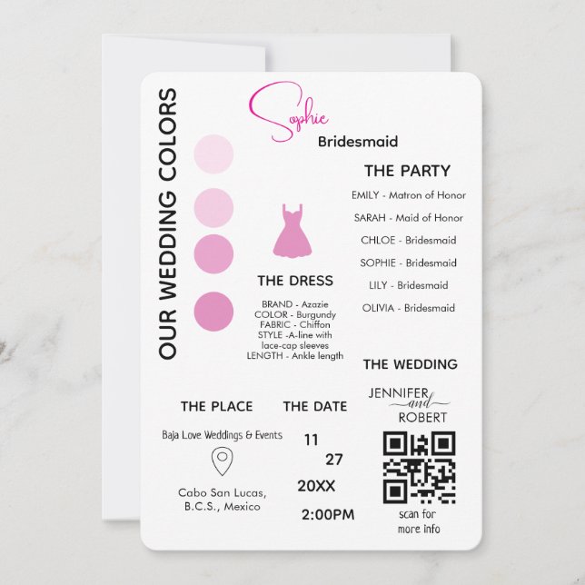 Tarjeta de información de dama de honor | Código Q (Anverso)