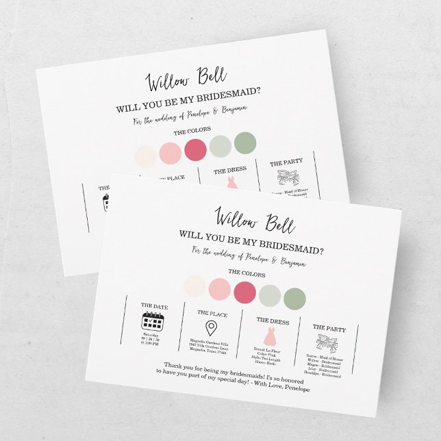 Tarjeta de información de dama de honor rosa brill (Subido por el creador)