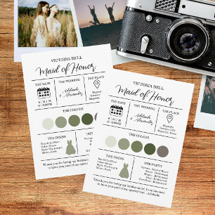 Tarjeta de información de dama de honor verde mode