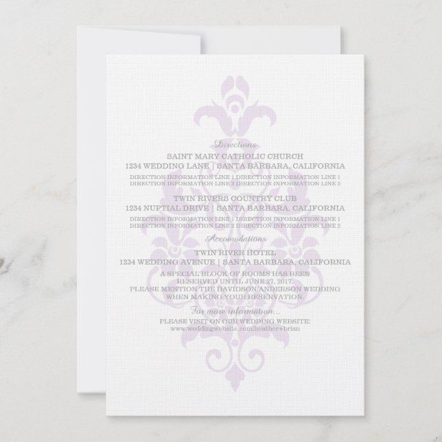 Tarjeta de información de Damasco Purple Subtle (Anverso)