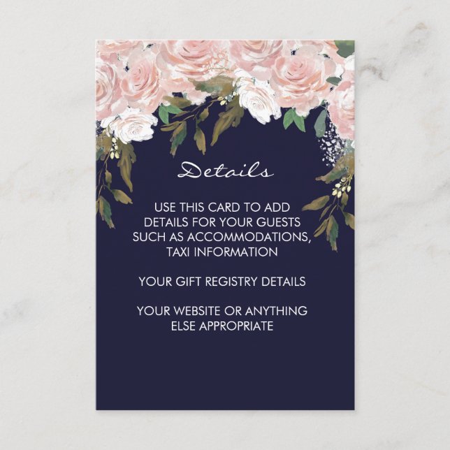 tarjeta de información de datos de boda rosa de ma (Anverso)