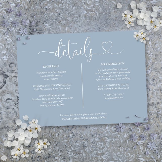 Tarjeta de información de detalles de corazón azul (Dusty Blue Heart Script Details Information Card)