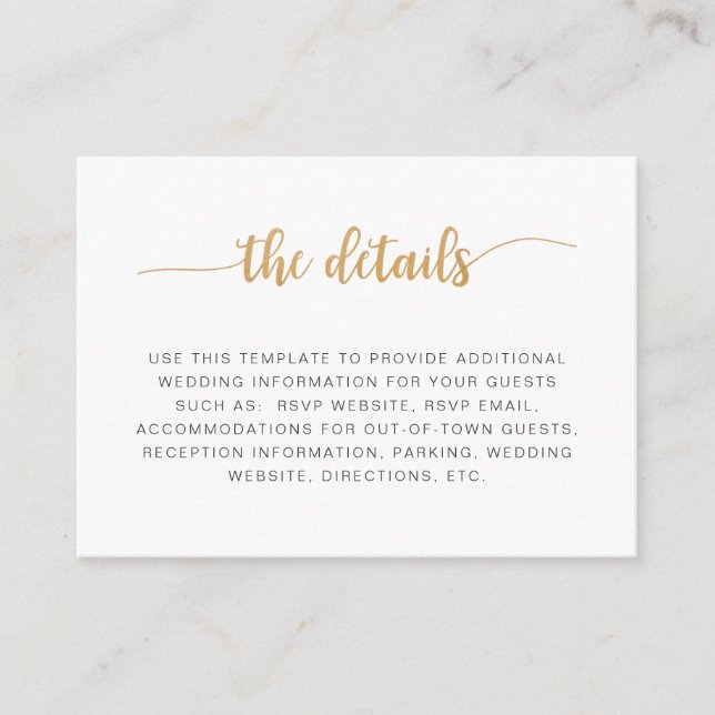 Tarjeta de información de detalles del boda de oro (Anverso)