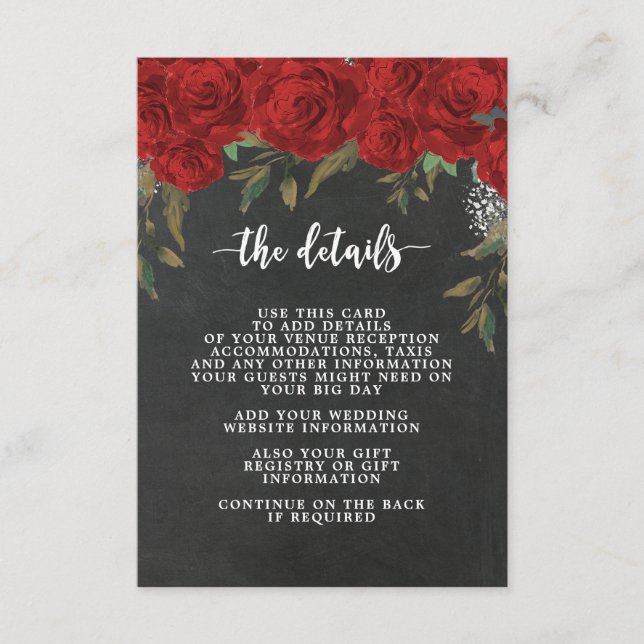 tarjeta de información de detalles del boda rojo r (Anverso)