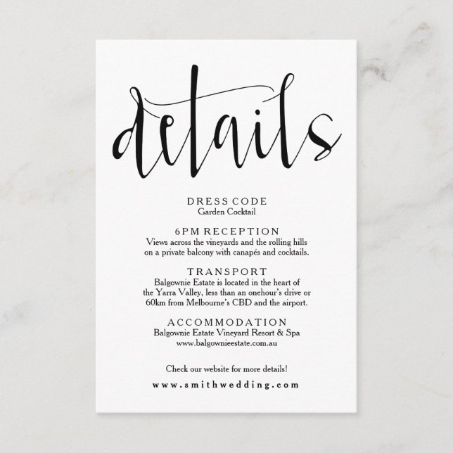 Tarjeta de información de detalles del Boda ruso (Anverso)