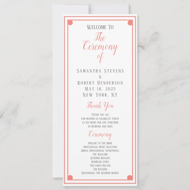 Tarjeta de información de la ceremonia de Boda de  (Anverso)
