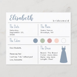 Tarjeta de información de la dama de honor con un 