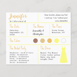 Tarjeta de información de la dama de honor de colo