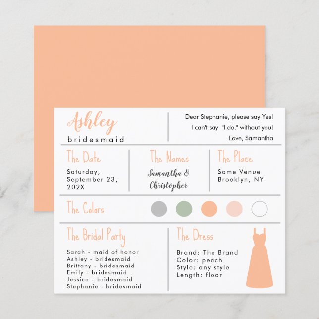 Tarjeta de información de la dama de honor de colo (Anverso / Reverso)