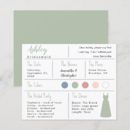 Tarjeta de información de la dama de honor Sage Gr