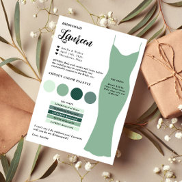 Tarjeta de información de la dama de honor Tarjeta