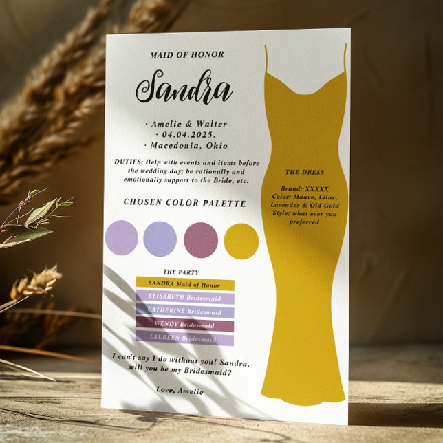 Tarjeta de información de la dama de honor Tarjeta (Subido por el creador)