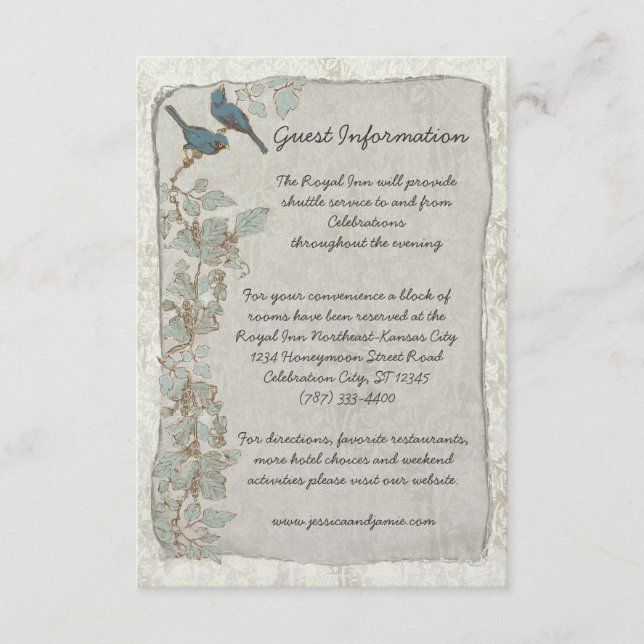 Tarjeta de información de matrimonio de aves Verde (Anverso)