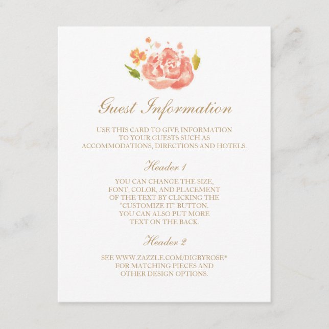 Tarjeta de información de Rosas de acuarela (Anverso)