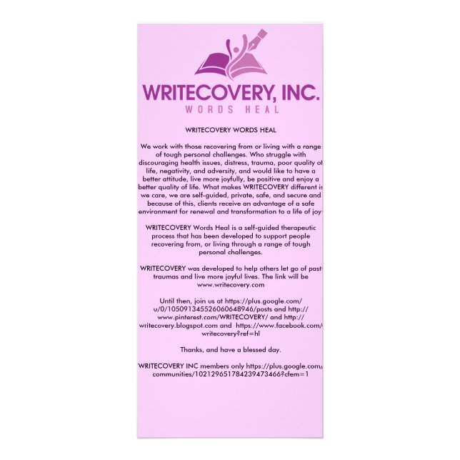 Tarjeta de información de WRITECOVERY (Frente)