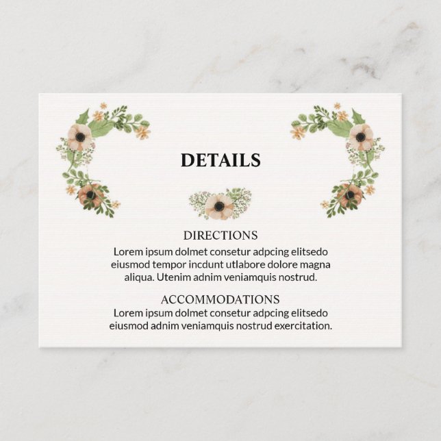tarjeta de información del boda (Anverso)