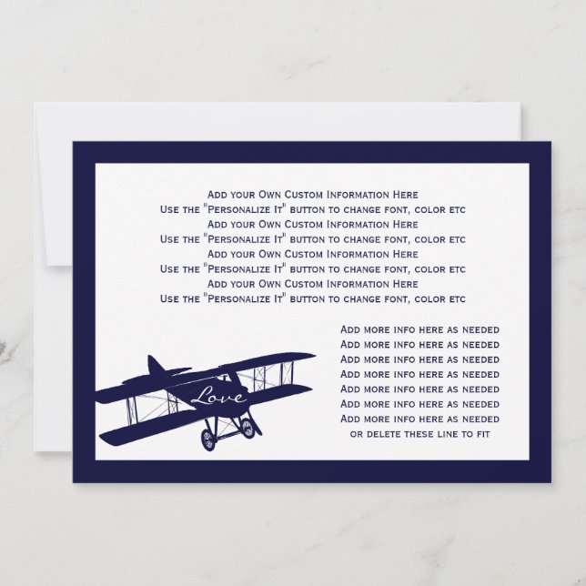 Tarjeta de información del Boda azul del aviador d (Anverso)
