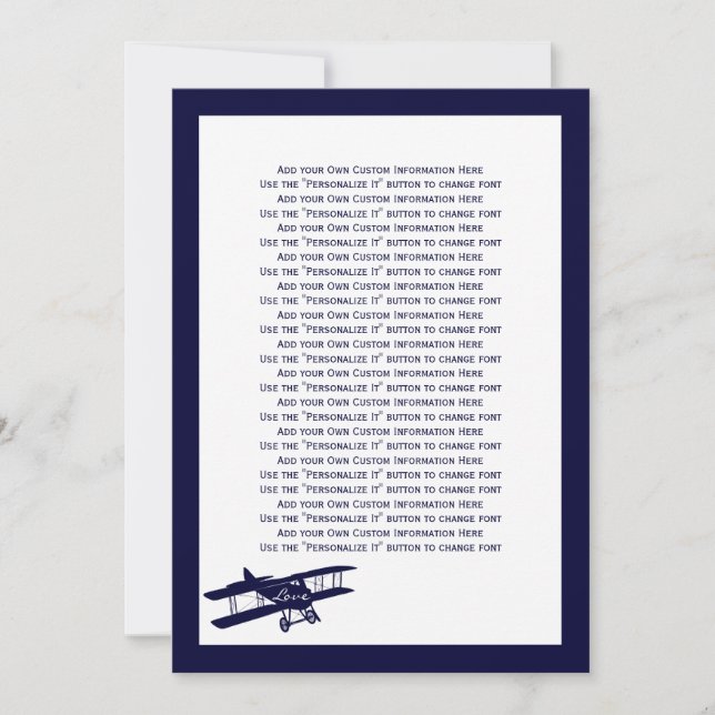 Tarjeta de información del Boda azul del aviador d (Anverso)