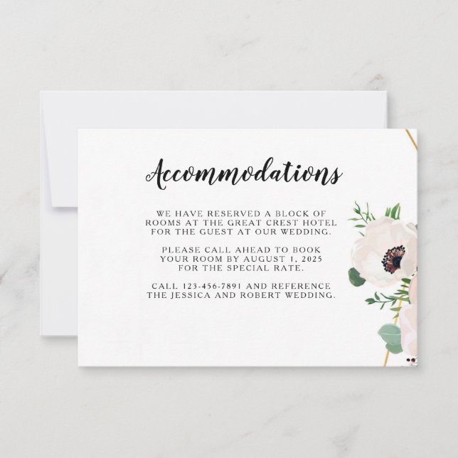 Tarjeta de información del Boda de las flores rosa (Anverso)