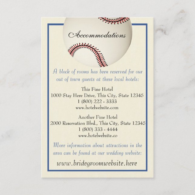 Tarjeta de información del Boda de pases de béisbo (Anverso)