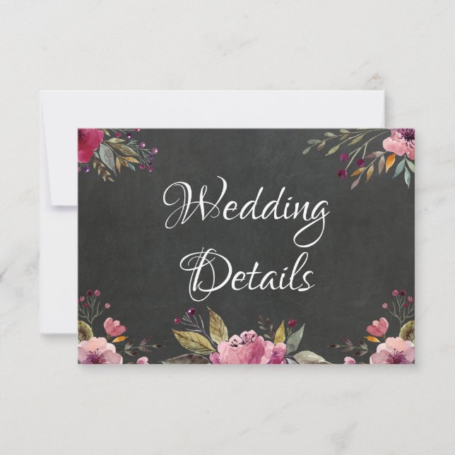 Tarjeta de información del Boda de pizarra floral  (Anverso)