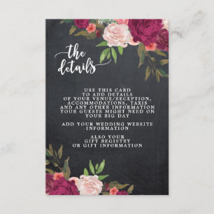 tarjeta de información del boda floral boho burgun