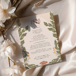 Tarjeta de información del Boda floral de cosecha