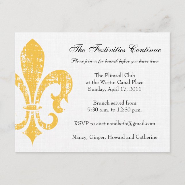 Tarjeta de información del boda | Nueva Orleans |  (Anverso)