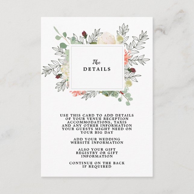 tarjeta de información detallada del boda floral b (Anverso)