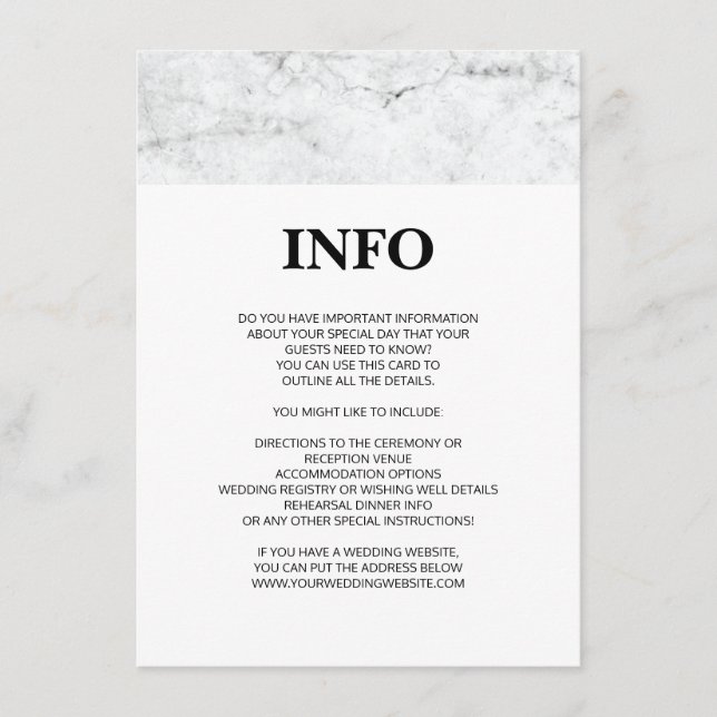 Tarjeta de información/detalles de boda de mármol  (Anverso)