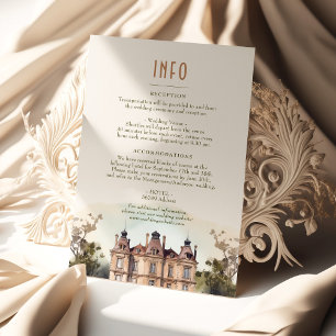 Tarjeta de información/detalles de boda en mansión