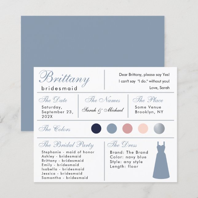 Tarjeta de información Dusty Blue Silver para la d (Anverso / Reverso)