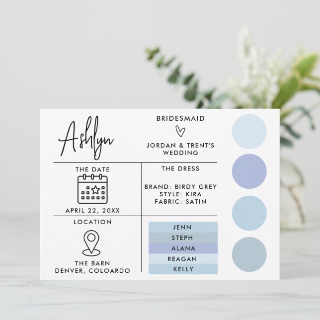 Tarjeta de información editable Blue Bridesmaids p (Anverso de pie)