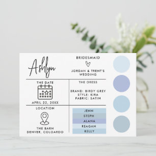 Tarjeta de información editable Blue Bridesmaids p