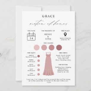 Tarjeta de información elegante para dama de honor