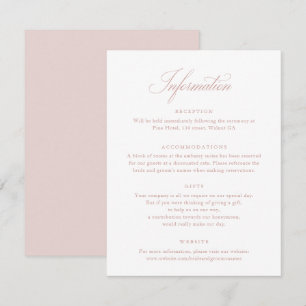 Tarjeta de información elegante Rubor Boda rosa
