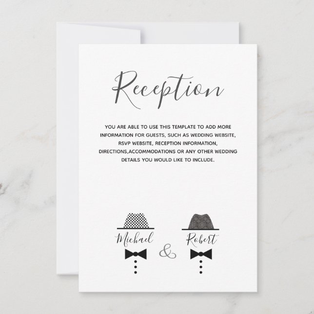 Tarjeta de información en negro y blanco para boda (Anverso)