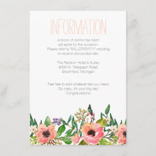 Tarjeta de información floral de la boda de la