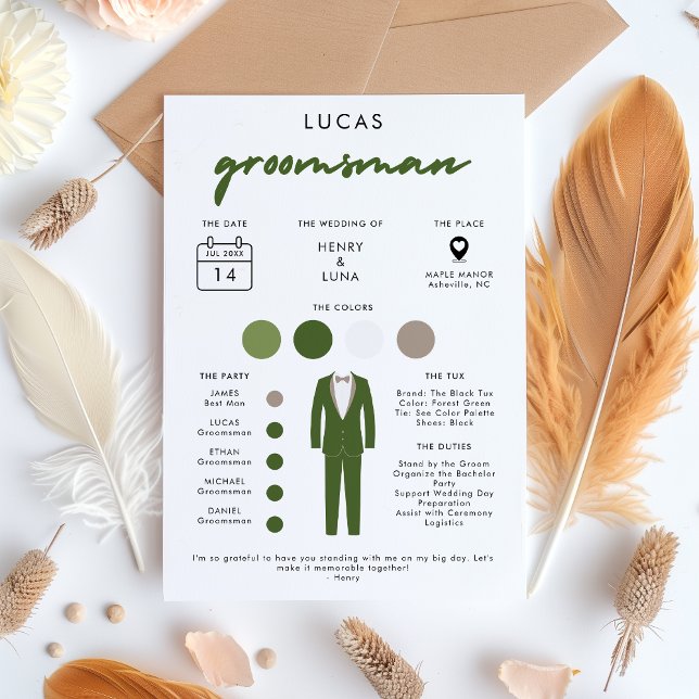 Tarjeta de información moderna para los Groomsmen (Subido por el creador)