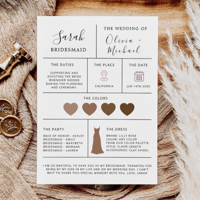Tarjeta de información moderna sobre la propuesta  (Modern Bridesmaid Proposal Info Card, Invitation)