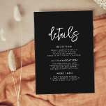 Tarjeta de información moderna y contemporánea par<br><div class="desc">Tarjeta de información de boda: no olvide esta tarjeta útil con todos sus detalles importantes de boda como ubicación, alojamiento, transporte, etc... Una tipografía atrevida y de moda para tu papelería boda, sencilla pero elegante con un tema blanco y negro. Personalizable completo: puede cambiar los colores del tipo de letra...</div>