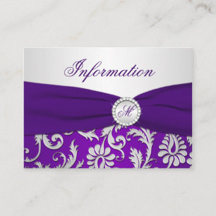 Tarjeta de información Monogramada Purple and Silv