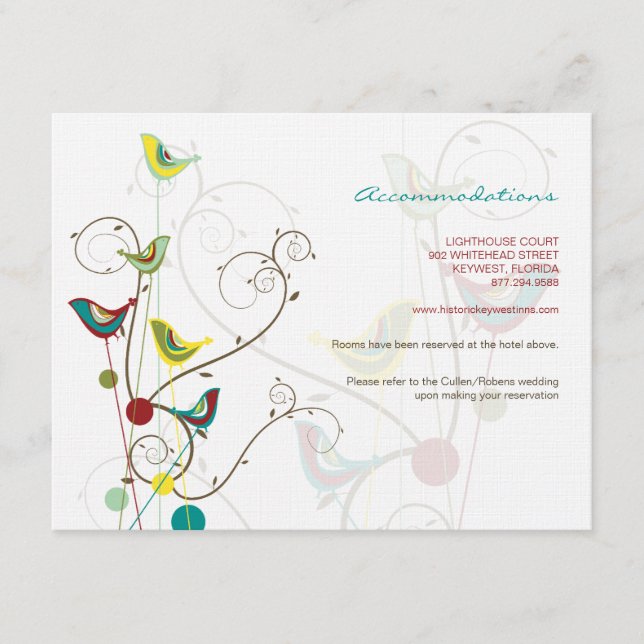 Tarjeta De Información Para Bodas De Aves De Veran (Anverso)