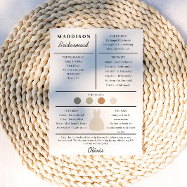 Tarjeta de información para damas de honor