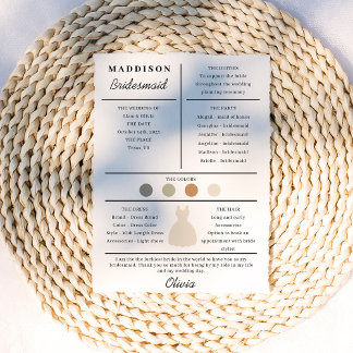 Tarjeta de información para damas de honor